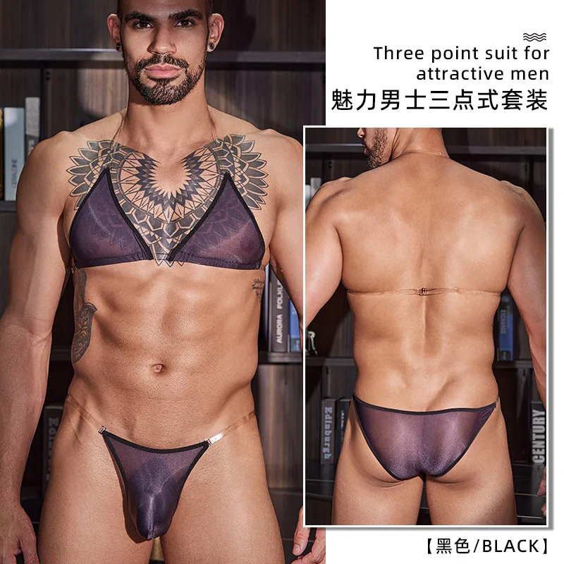 الرجال كروسدرينج الملابس الداخلية سيسي كروسدريس الذكور الملابس مجموعة مثلي الجنس النفط لامعة انظر من خلال حمالات الصدر الملابس الداخلية وتتسابق للرجال Femboy #2
