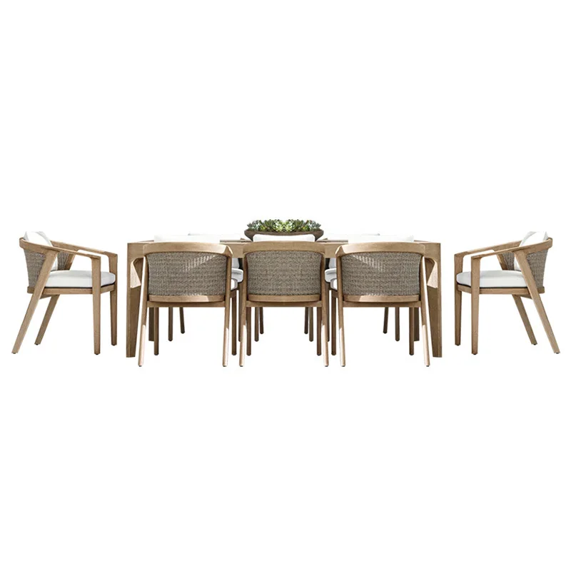 طاولة وكرسي مصمم من الخيزران في الهواء الطلق، حديقة فندق، فيلا، فناء، تراس، أثاث من الخشب الصلب لتناول الطعام #4