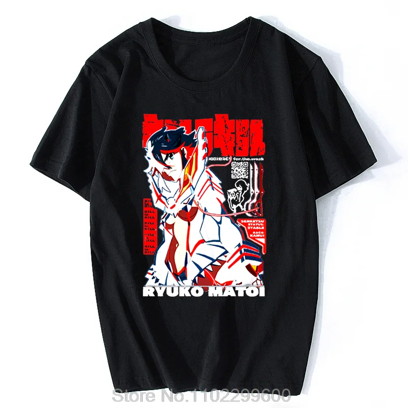 Anime Cool KILL La KILL Matoi Ryuuko Double Sided Print T-shirt Hip Hop Casual Loose Tees Male Vintage Manga T-shirts Oversized