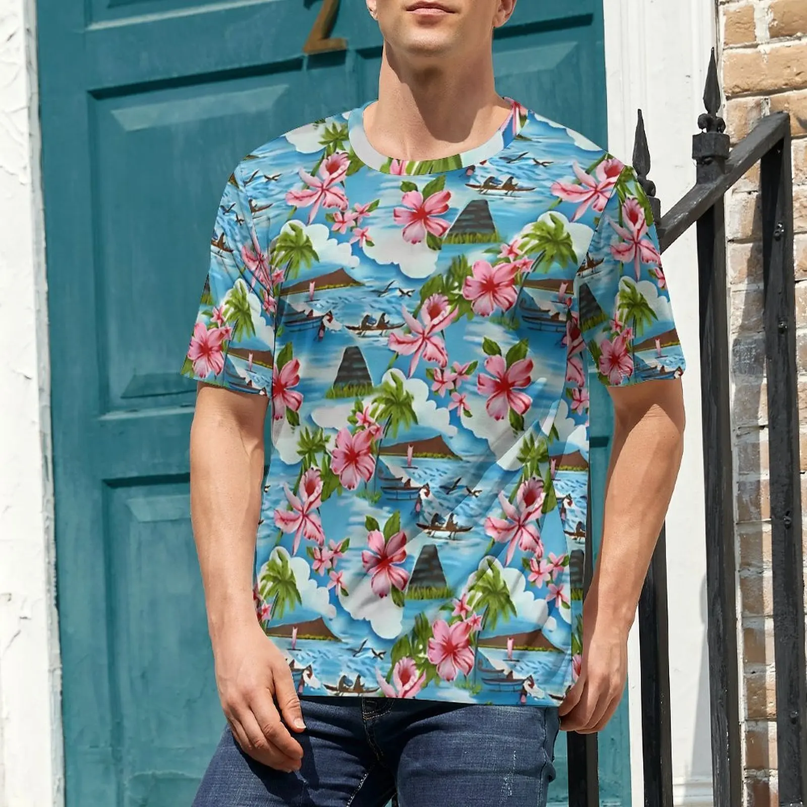 Oversized T-Shirt Summer Hawaiian Scenes T Shirts Palm Trees Street Style O-Neck Tee Shirt Couple Novelty Graphic Clothes