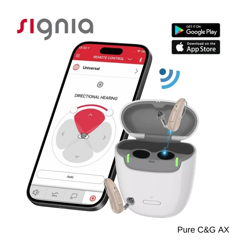 Signia Pure C&G AX Hearing Aids 1 Pair Supports  IPhone（MFI）/Android（ASHA）Digital Computer programmable  Rechargeable Bluetooth