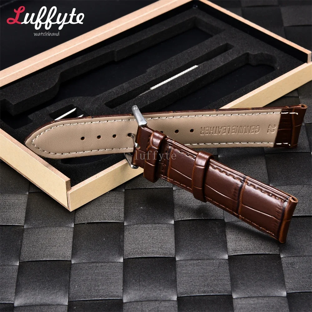 Business Bamboo Patterned Cowhide Strap 18mm 20mm 22mm 24mm High-End Gift Box Packaging Watchband