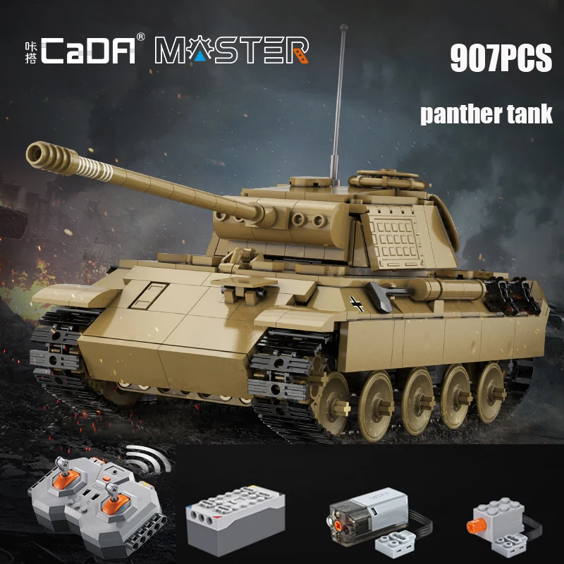 

Cada 907PCS Bricks Model RC Panther Tank Model High Tech MOC Building Blocks Set Assembled Remote Control Car Toys Vehicle