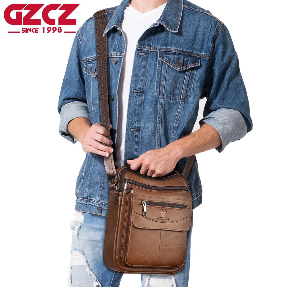 Genuine Leather Men Shoulder Bag High Quality Small Casual Crossbody Cowhide Travel Man's Handbag Sling Bag