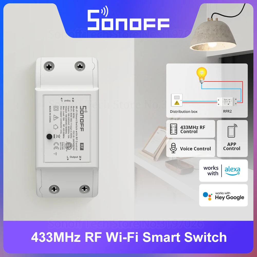 SONOFF RF R2 10A 433Mhz RF DIY Smart Home Wi-Fi Wireless Switch Remote Control via eWeLink Works With Alexa Google Home IFTTT