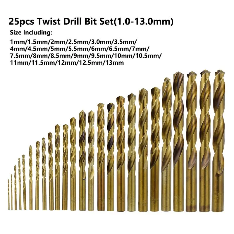 CMCP 1.0-13mm Twist Drill Bit Set 13/19/25pcs Cobalt Coated HSS Gun Drill Bit For Wood/Metal Hole Cutter Drilling