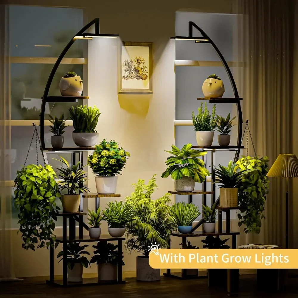 Indoor plants stand,with Grow Light, 7 Tiered Metal Shelf, Half-Moon Shape Rack Living Room, Patio, Balcony