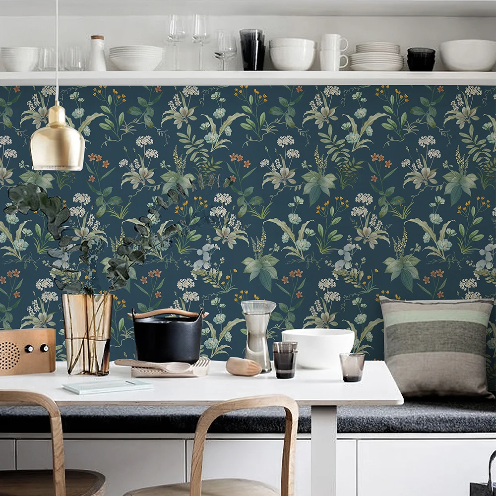 الرجعية الأزرق الأزهار ورق حائط ذاتي اللصق خمر سحق الزهور قشر وعصا PVC جدار جدارية للتلفزيون خلفية الحمام المطبخ
