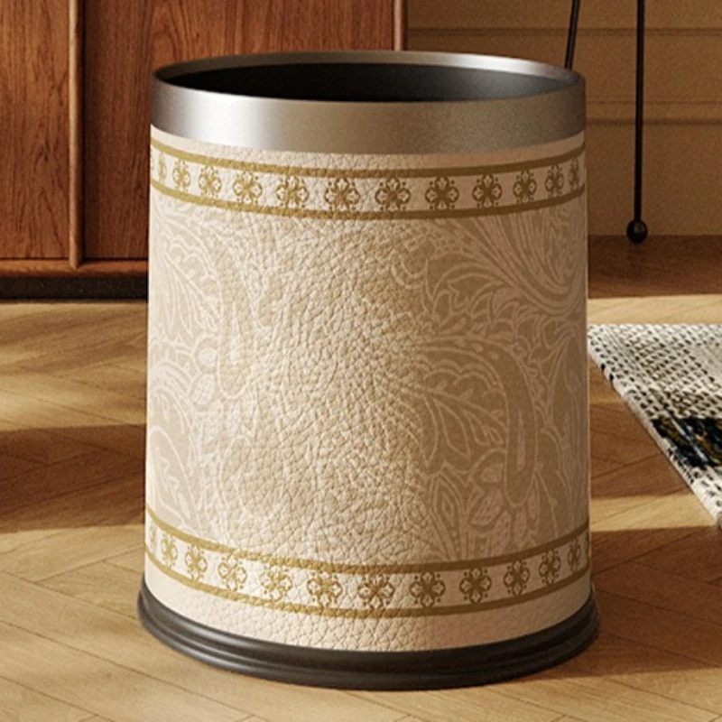 

12L Retro Antique Trash Can Luxury Bedroom Kitchen Aesthetics Waste Bins Living Room Garbage Can Synthetic Leather Trash Bins