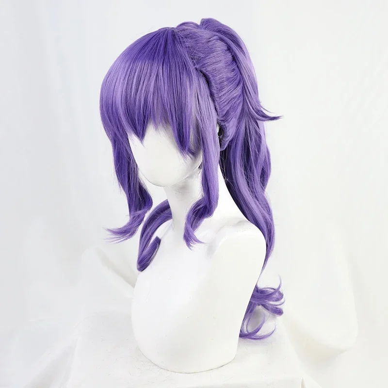 Asahina Mafuyu peruca cosplay com rabo de cavalo perucas encaracoladas longas, resistente ao calor, cabelo sintético para fantasia de Halloween, boné roxo