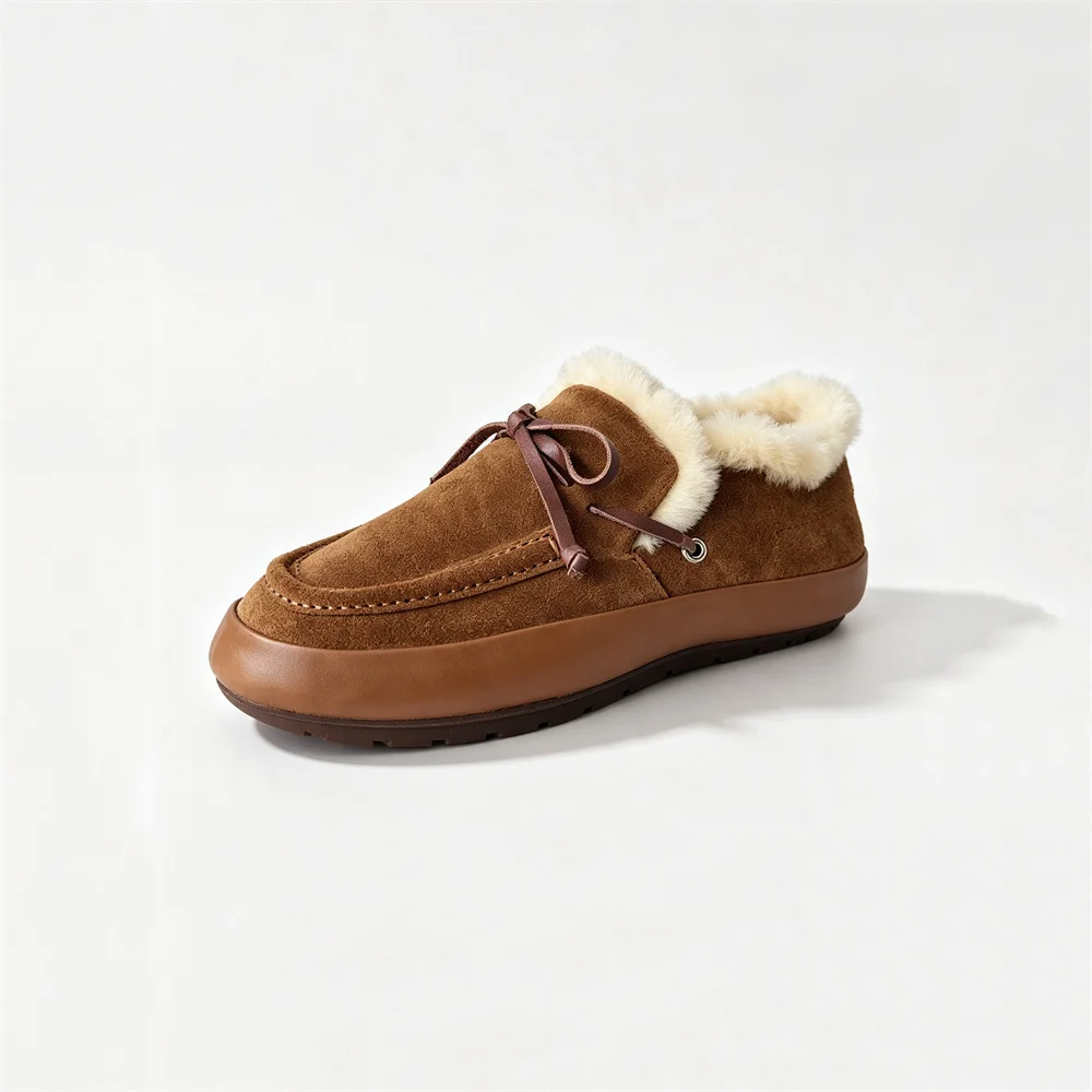 Women's Suede Wool Snow Shoes - Fur-Lined Platform Winter Flats