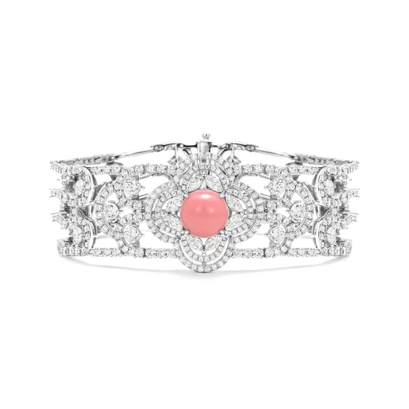BELLUX 925 Silver Synthetic Zircon Bracelet Beauty Conch Bead Pink Queen Shell Luxury Fashion Jewelry