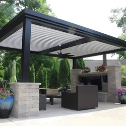 Custom RGB Light Garden Automatic Modern Waterproof Garden Bioclimatic Pergola Cover System Motorized Louvered Pergola