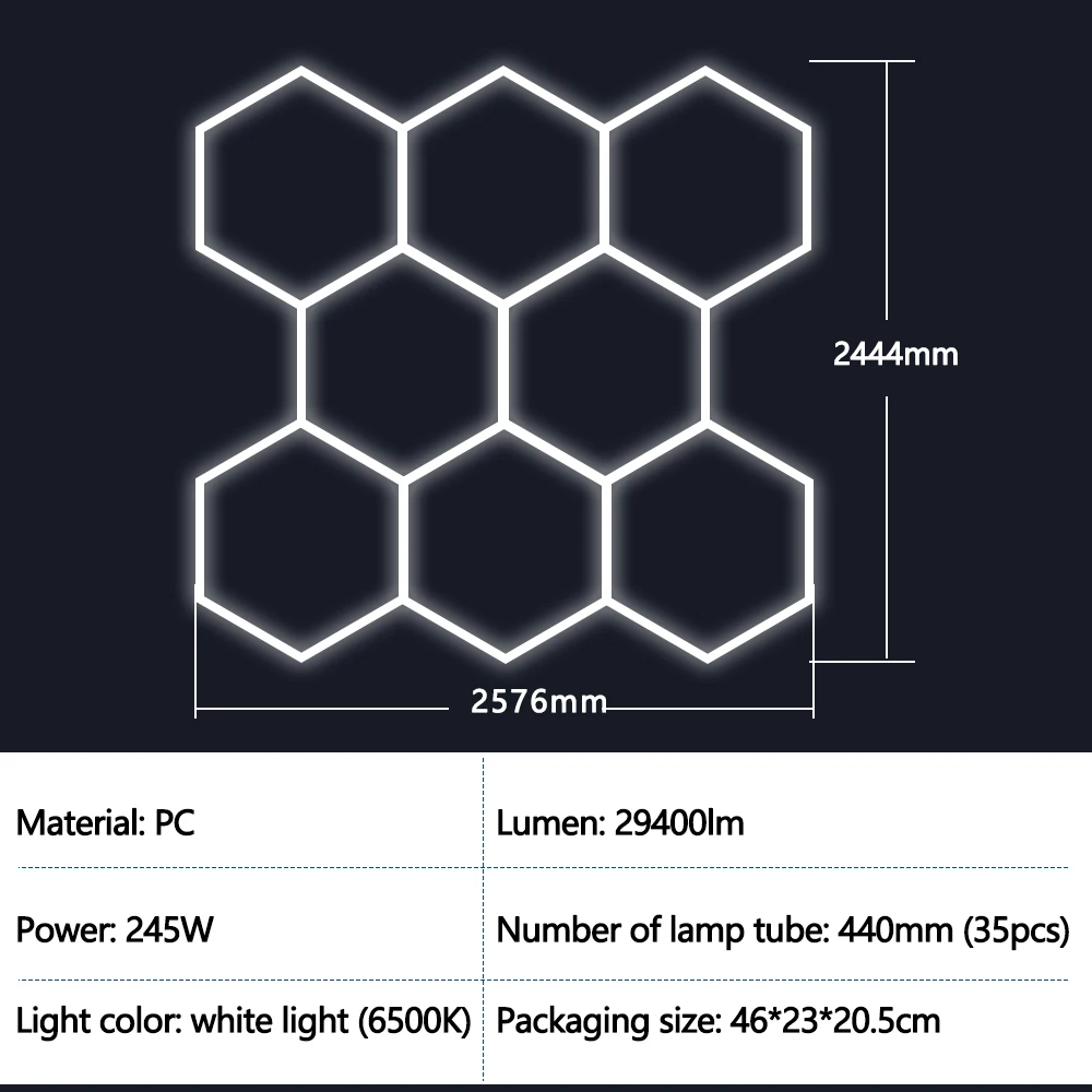 Zeshoekige garageverlichting roosters LED plafondlamp 6500K superheldere honingraatverlichting plafond voor magazijn autowerkplaats tentoonstellingshal