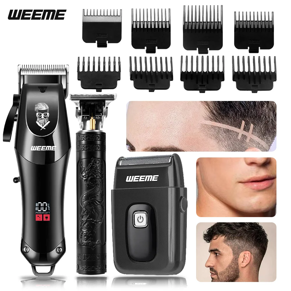 Kit de barbier professionnel sans fil pour hommes, tondeuse à cheveux et tondeuse à barbe rechargeables USB 3 en 1, cadeau pour papa/marié