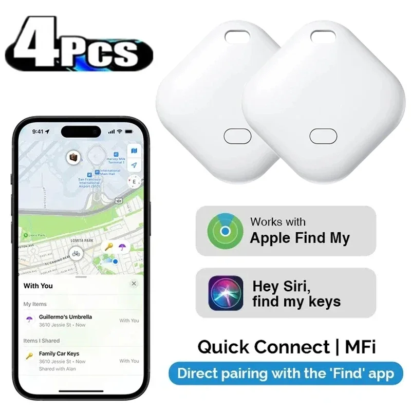 

4PCS Smart Bluetooth GPS Tracker Work with Apple Find My APP ITag Anti Lost Reminder Device MFI Locator Car Key Pet Kids Finder