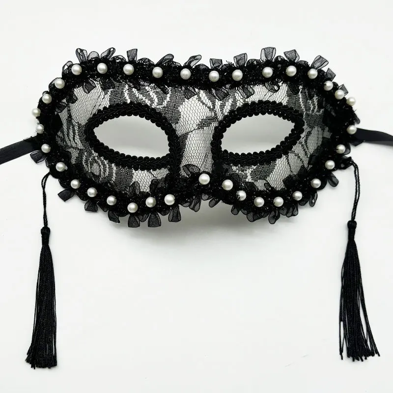 Creative Pearl Lace Half-Face Mask Lace Fringe Mask Masquerade Fancy Prom Women Cosplay Halloween Party Ball Mask Face Cover