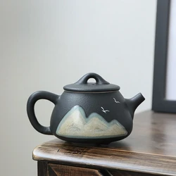 Black Pottery Green Hill Side Handle Pot Japanese Vintage Ceramic Kung Fu Tea Set Tea Pot Coffee Teapot Teapot Clay Water Kettle