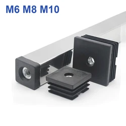 M6 M8 M10 Plastic Square Pipe Plugs with Nut Hole Blanking End Inserts Caps Pipe Cover Furniture Leg Feet Tube Plug