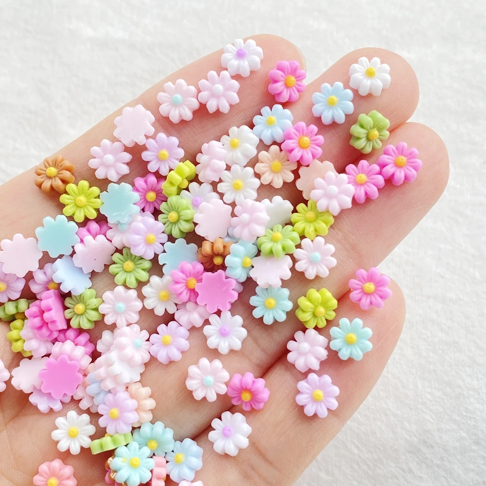 200Pcs color Resin Mini daisy flowers Flatback Flower Rhinestone Gem Scrapbook Wedding Ornament Applique Crafts DIY Nail Art