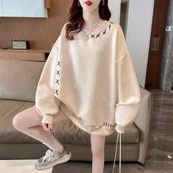 Early Spring Sweater Female Korean Version of Loose Thin Section of The Middle Length Waffle Blouse Jacket