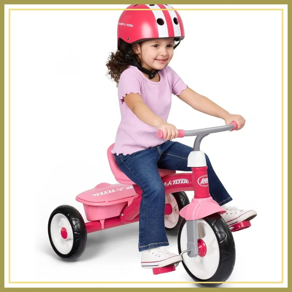 

Adjustable Trike for Ages 2.5-5, Steel Frame, Quiet Wheels, Storage Bin, Comfort Grips, Easy Carry