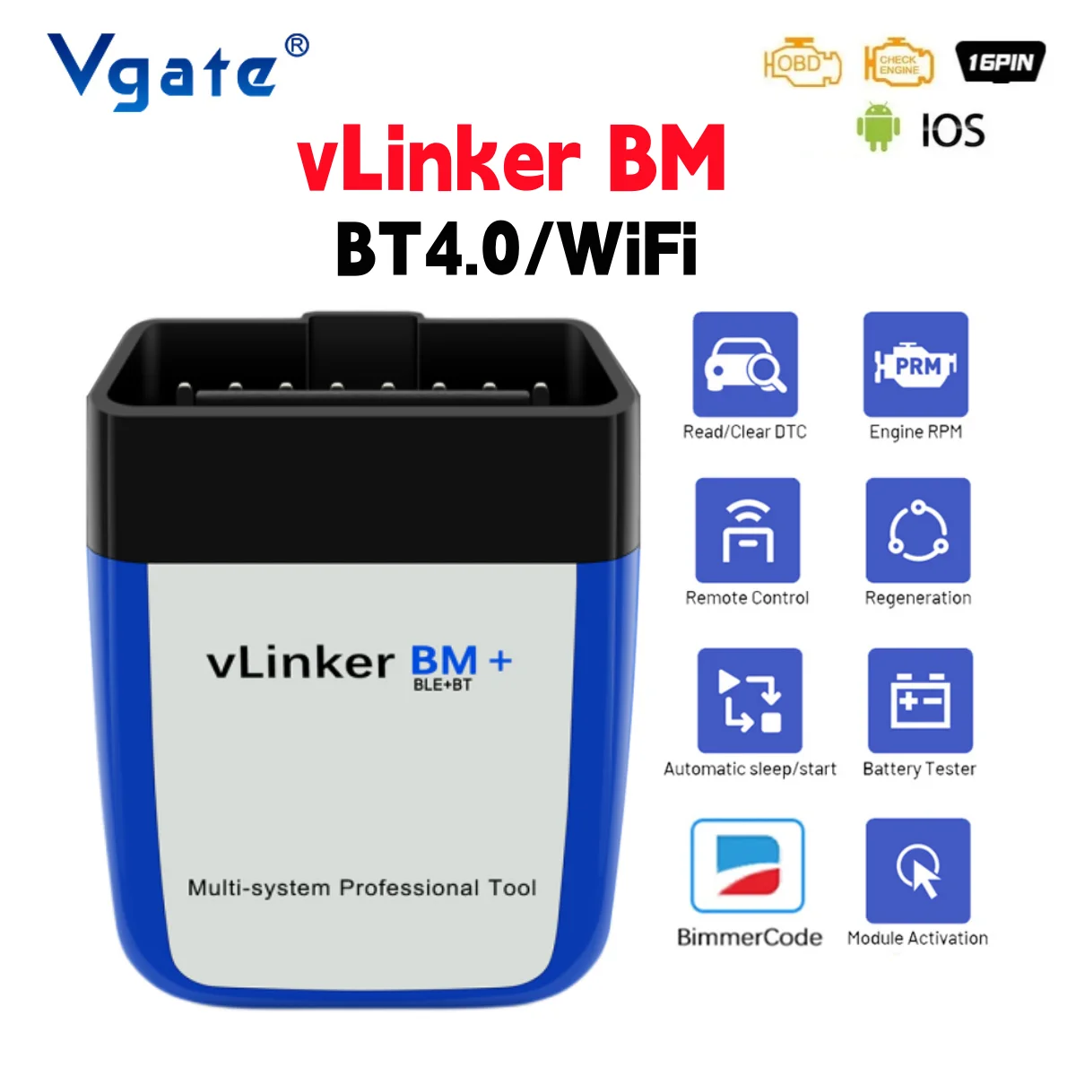 Vgate vLinker BM ELM327 For BMW Scanner Wifi Bluetooth 4.0 OBD2 OBD 2 Car Diagnostic Auto Scan Tool Bimmercode ELM 327 V1 5