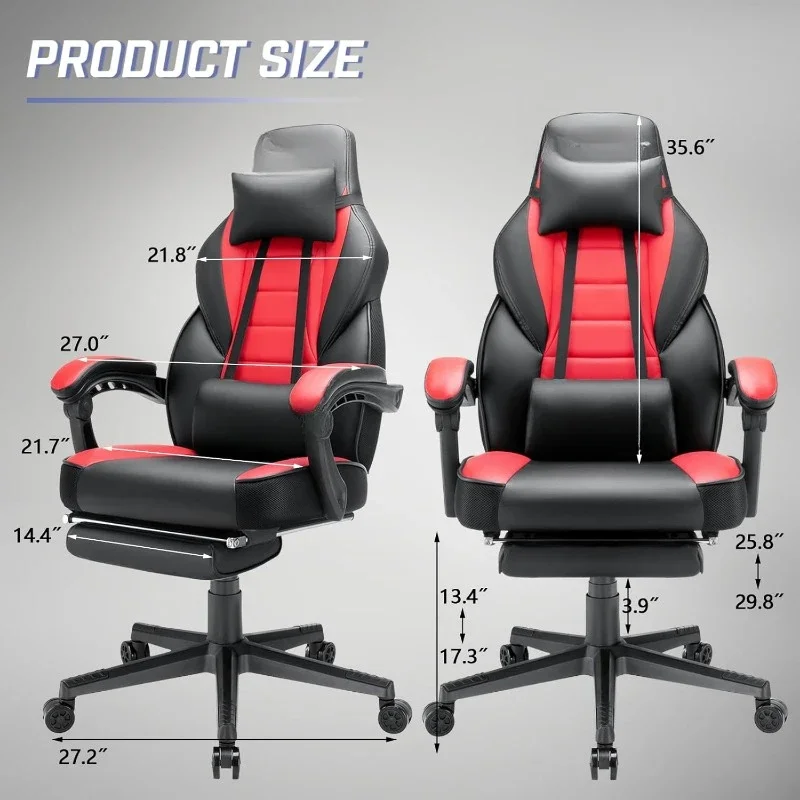 2025  Video Game Chairs with footrest 400lb Capacity, Racing Style Computer Chair with Headrest and Lumbar Support