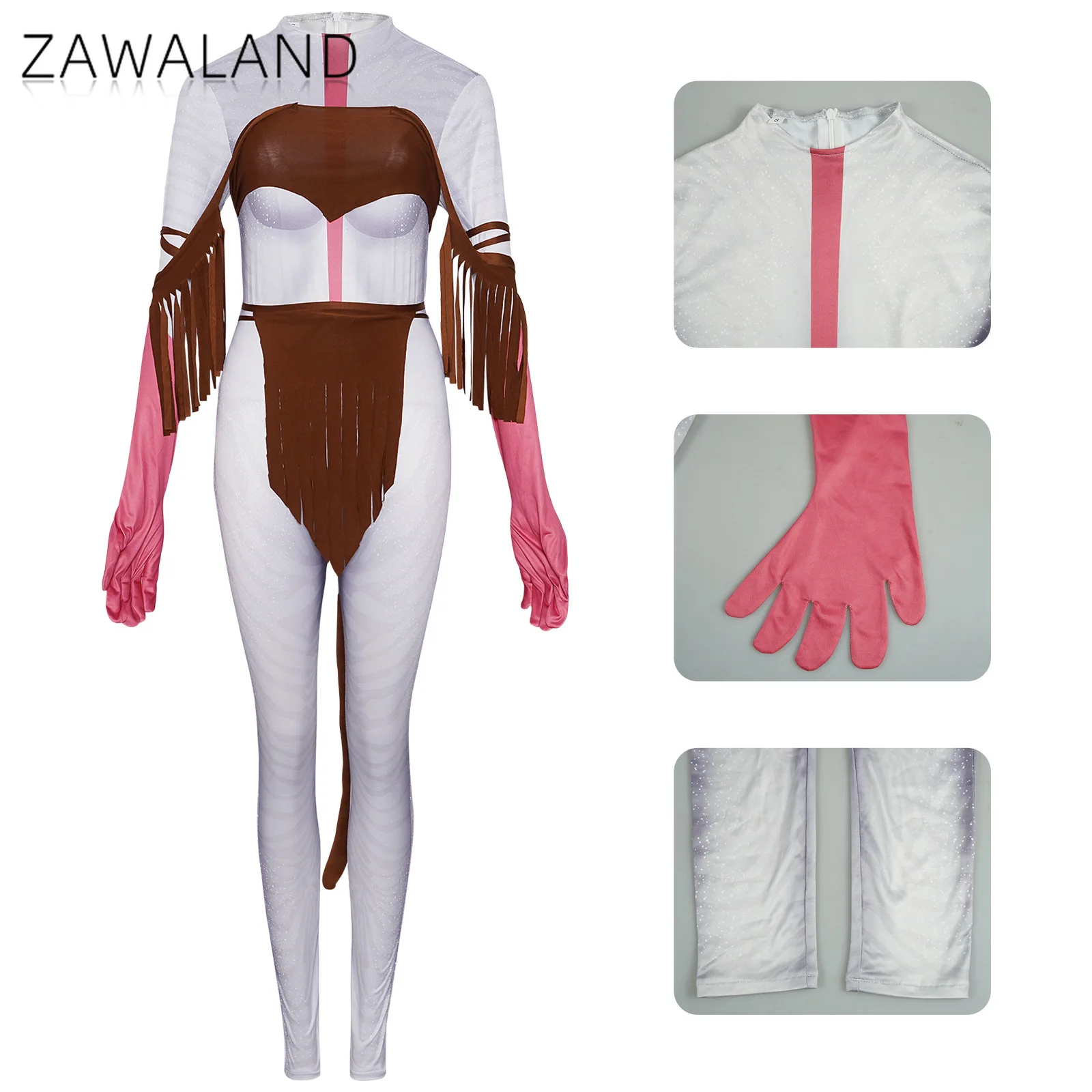 

Movie Avatar Varang Cosplay Costume Woman Ash People Dress Up Jumpsuit Halloween Stage Performance Bodysuit with Tail Accessory