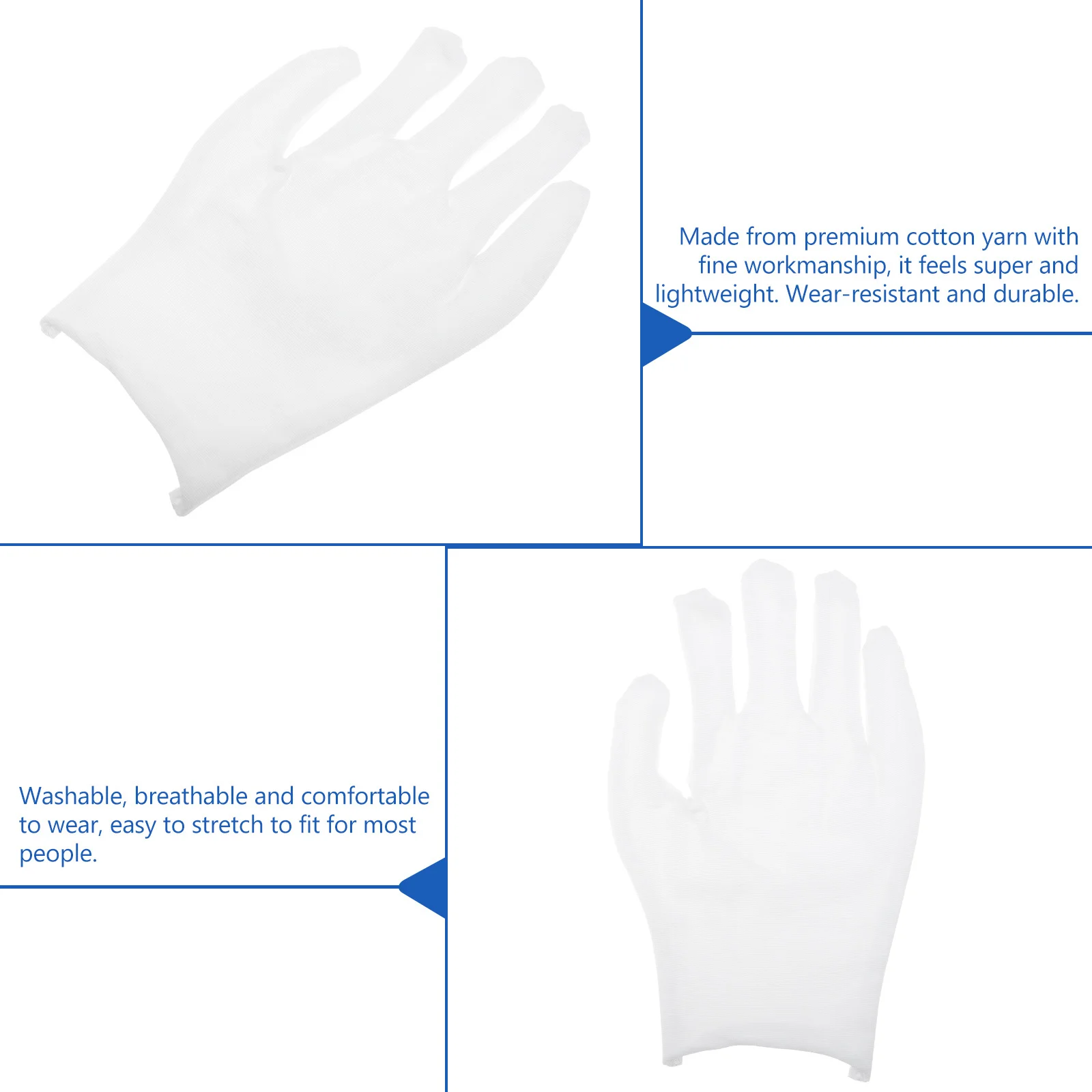 

12Pairs Breathable Cut Resistant Cotton Yarn Gloves Jewelry Silver Inspection Dry Hands Healing Practical Light Gloves