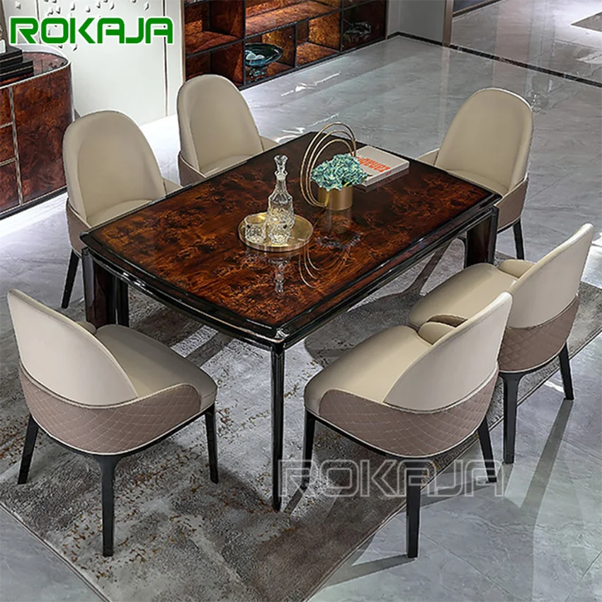 Italian Luxury Dining Furniture Rectangular Dining Table With 6 Chairs High End India Solid Wood Dining Table Set