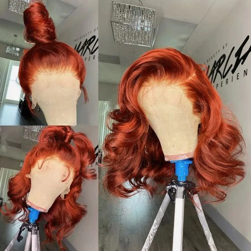

14 inches Short Bob Lace Wig Ginger Orange Body Wave Lace Front Wigs Glueless Heat Resistant Synthetic Hair Daily Wear Cosplay