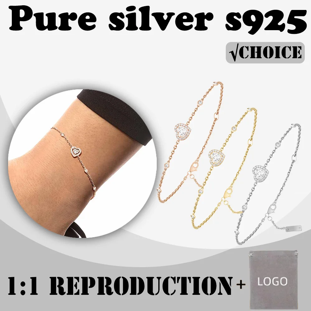 

New sterling silver s925 fashion heart diamond bracelet messik style sweet and romantic women's bracelet