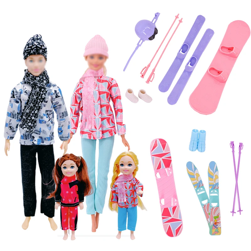 Skiing Accessories for Barbie and Ken Doll Family Doll Clothing Casual Winter with Scarf Wool Hat Accessories for 11.5 Inches