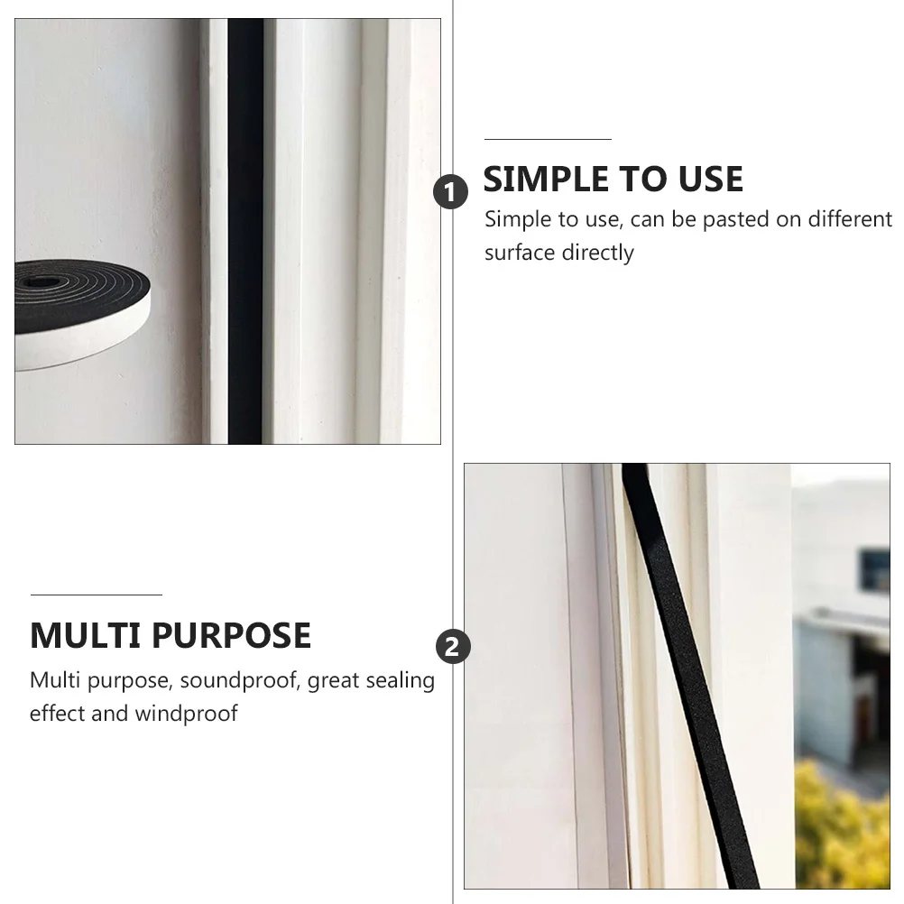2 Rolls 2M Self-Adhesive Soundproofing Tape for Door Window Insulation Weather Stripping Eva Sealing Strip Windproof Gasket