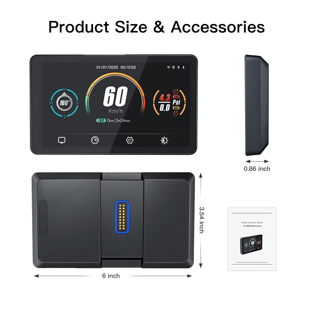 CARABC CarPlay For BMW R1200GS R1250GS R1300GS Motorcycle Android Auto Portable Digital Dashboard 6