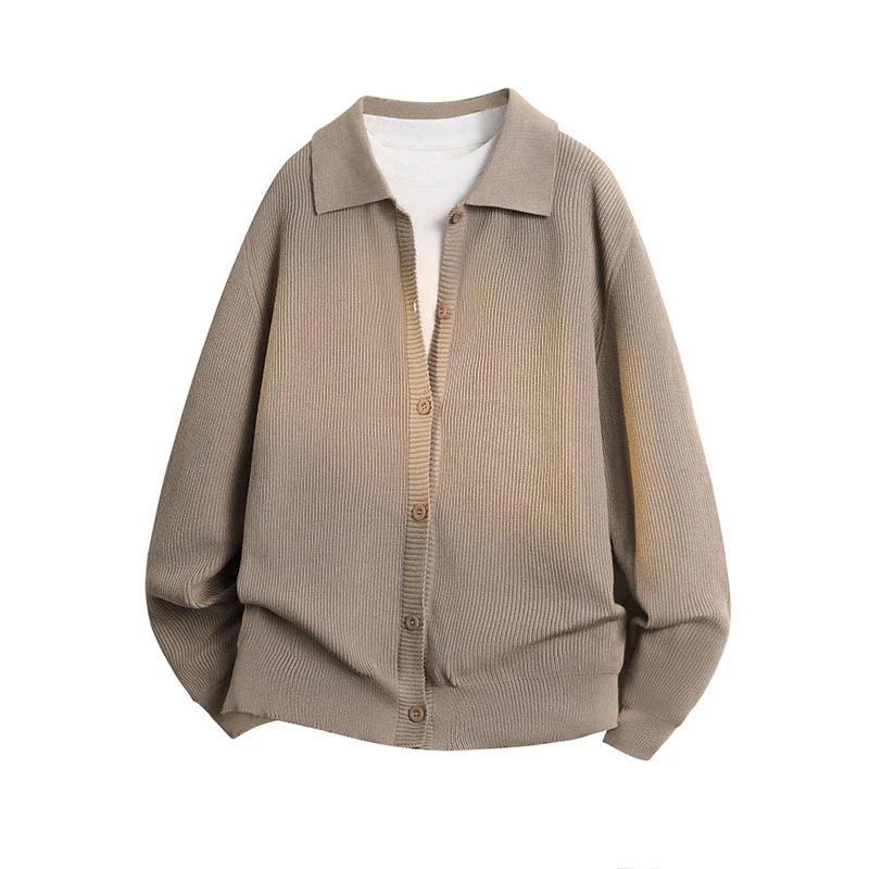 Military Green Collar Knitted Jacket Men's Spring and Autumn Korean Simple Hoodie Men's High End Casual Jacket Sweater