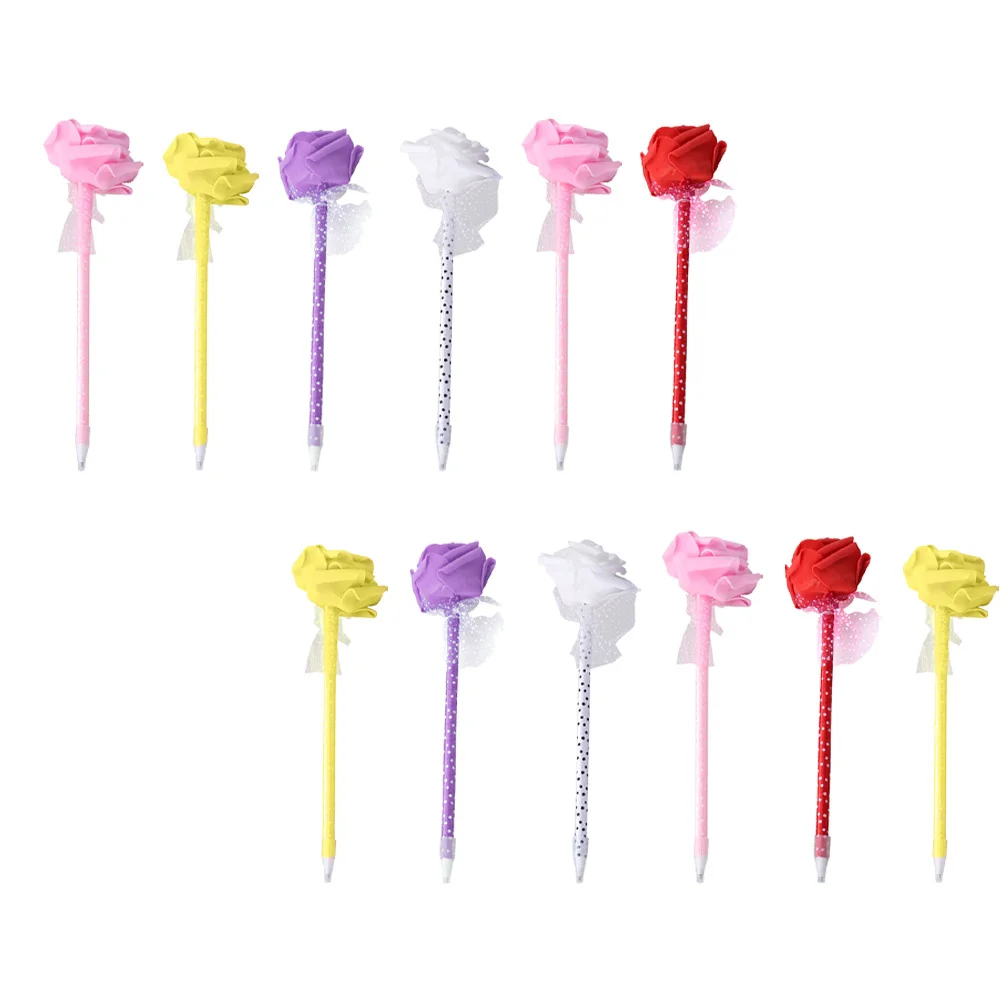 12Pcs Decorative Ballpoint Pens Floral Rose Style Smooth Ink Flow Comfortable Grip Pens for Note Taking Journaling Card Making