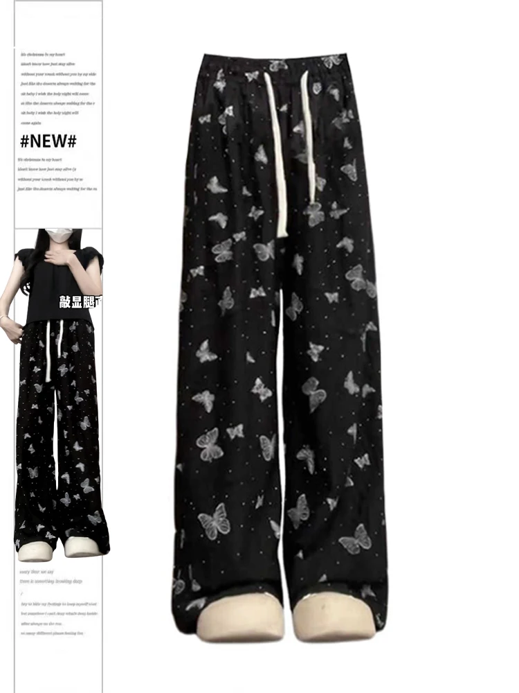 

Women's Black Gothic Y2k Oversize Pants Harajuku Streetwear Emo Pants 2000s Aesthetic Vintage Butterfly Trousers Fashion Clothes