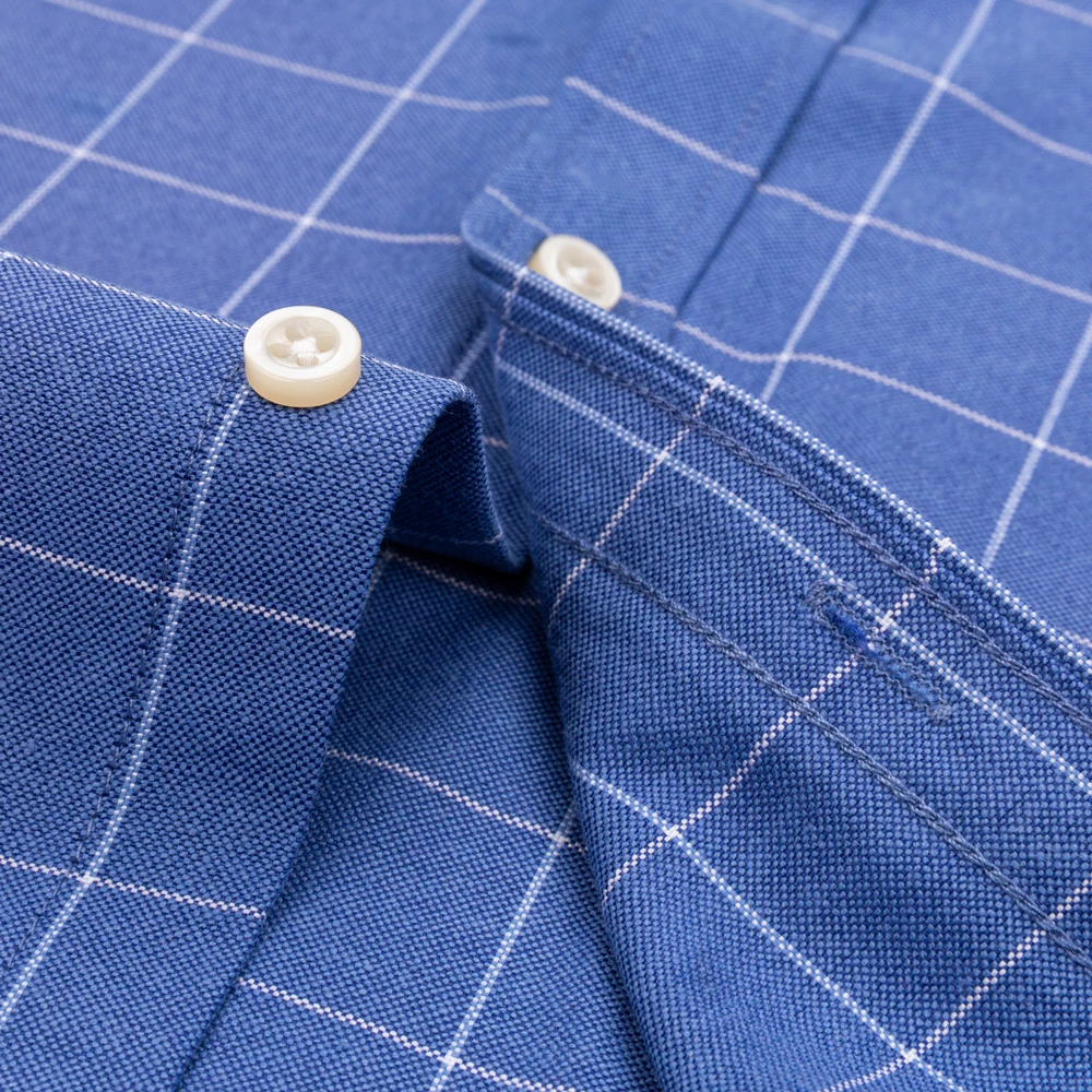 Camicia a maniche lunghe Oxford da uomo 100% cotone resistente alle rughe e traspirante, camicie abbottonate casual comfort a righe scozzesi solide