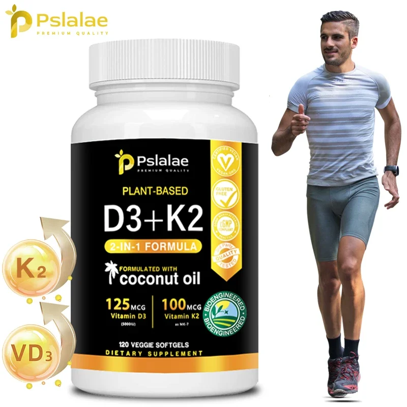 Vitamin D3+K2 Supplement 5000IU Vitamin D3 and K2 (MK-7) Capsules for Bone, Heart, Muscle, Immune Support