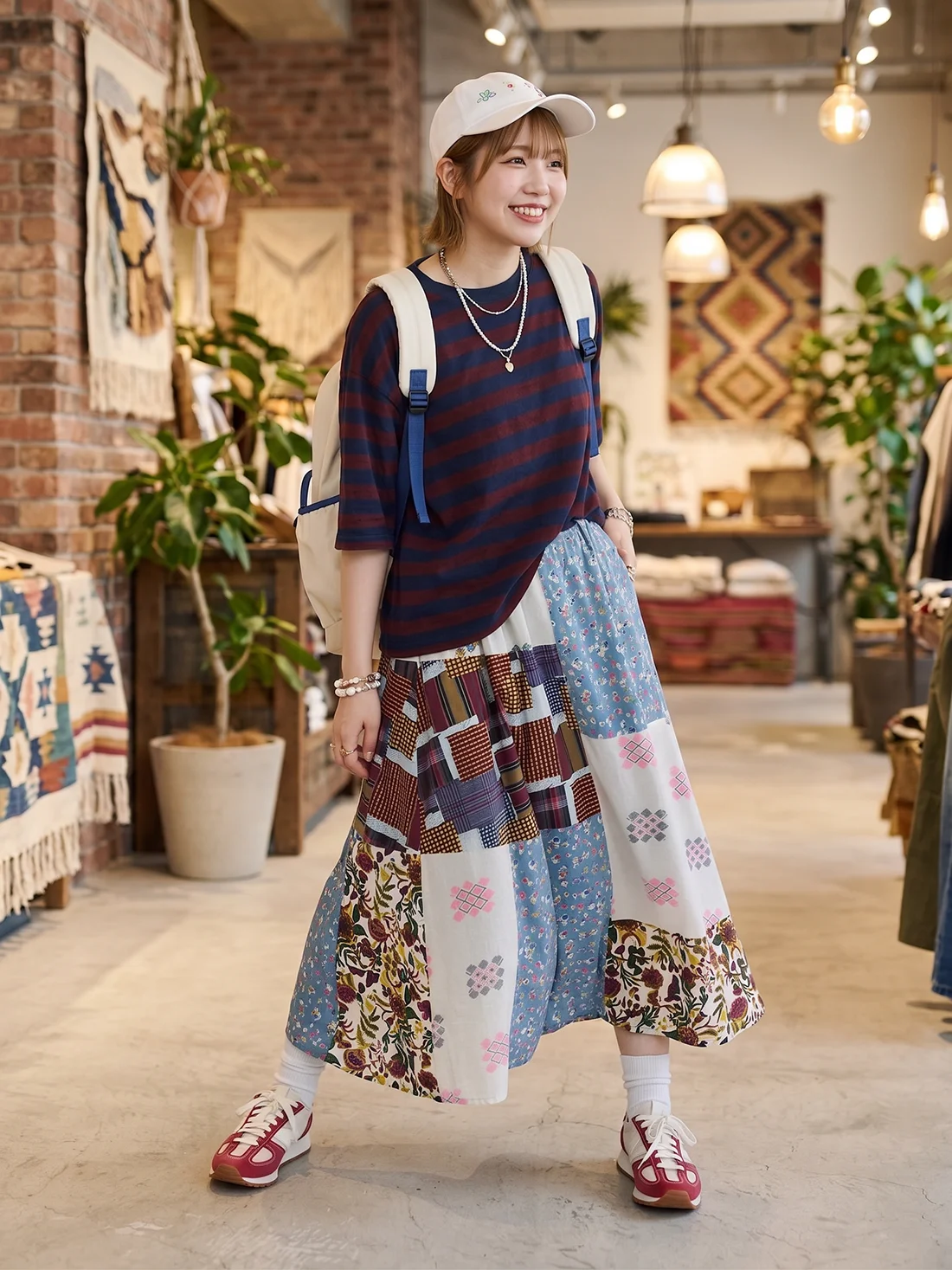 Summer 2026 New Style Japanese Plant Floral Print Half Skirt with Drawstring Elastic Waist A-Line Loose Fit Ladies Skirt