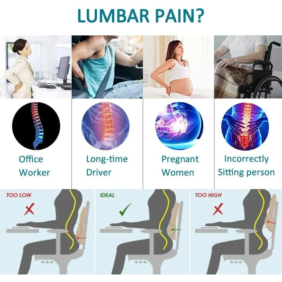 FULLHOT Non-Slip Lumbar Support Pillow Memory Foam Relieve Back Pain Car Seat Waist Cushion Soft Comfortable For Office Home Car