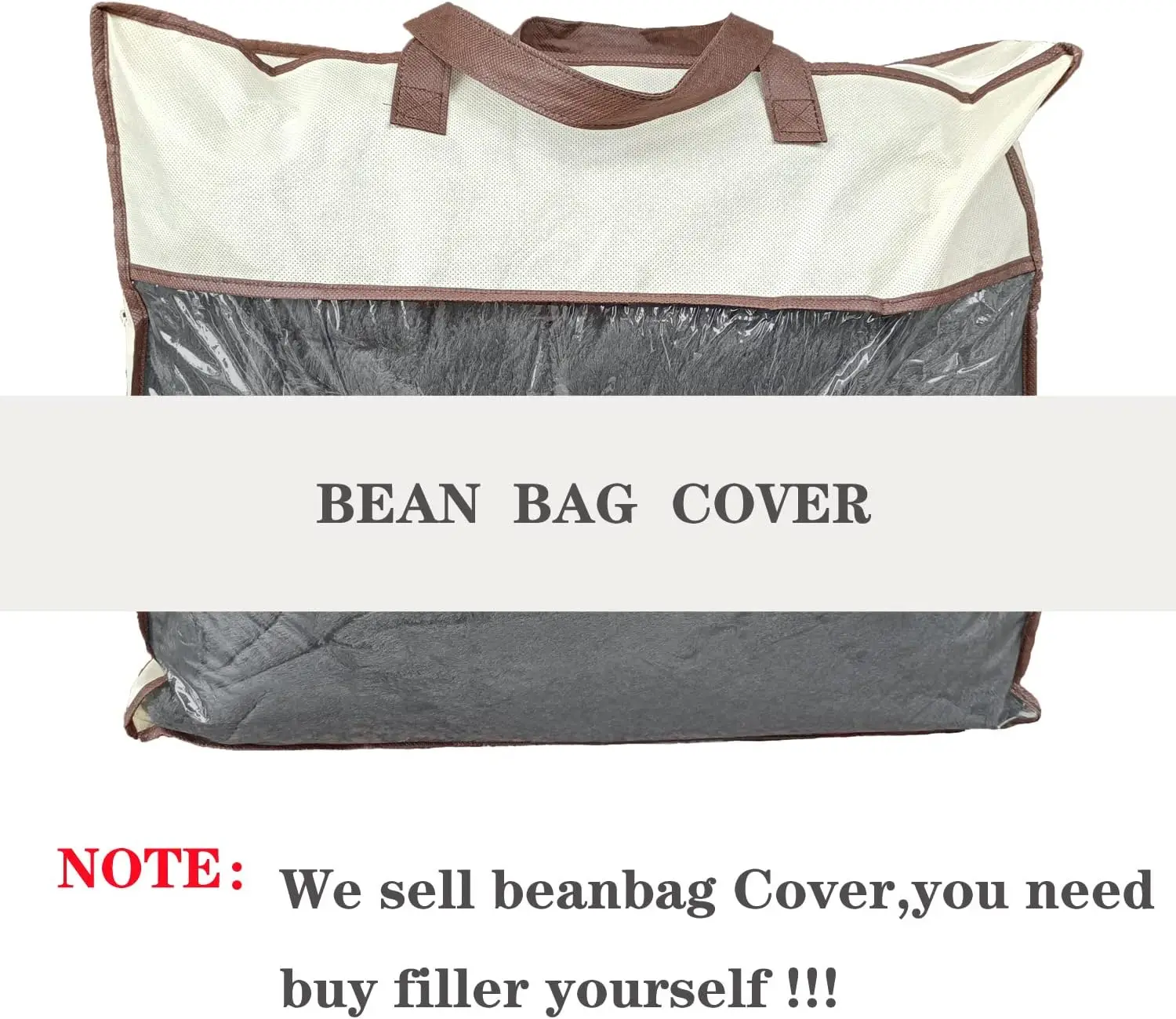 Bean Bag Sofa Cover Dark Gray 6FT Only Cover Ultra Soft Flocked PV Washable Double Zipper
