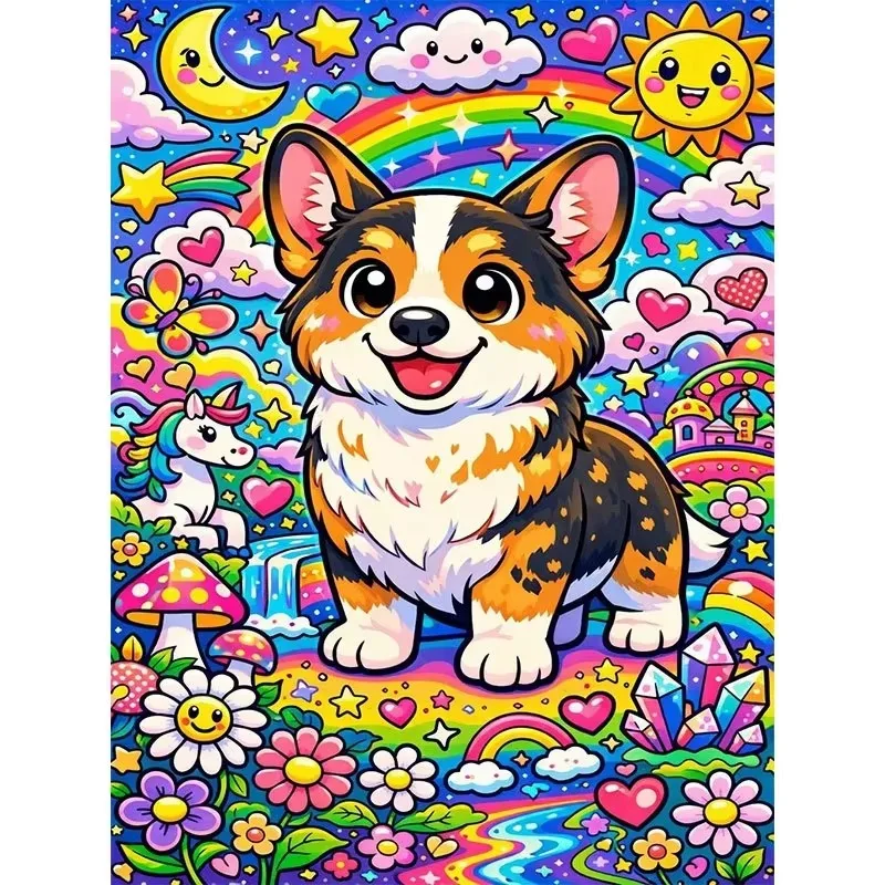 Cute Corgi Cartoon Rainbow Unicorn Jigsaw Puzzles 500/1000/1200/2000 PCS Modern Wall Decor for Living Room Bedroom Perfect Gift