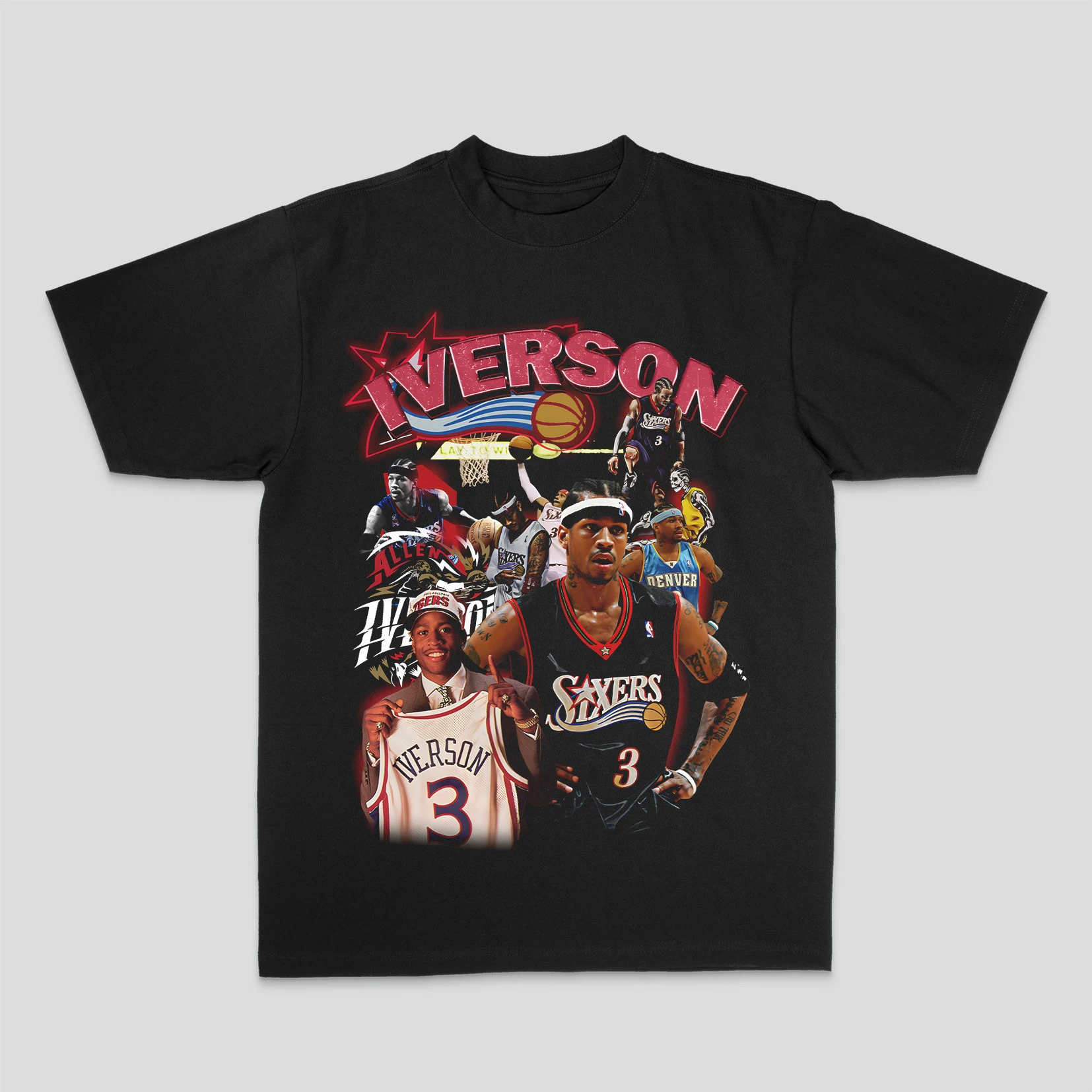 New Allen Iverson American Heavy-duty Cotton Graphic Printed Summer Short-sleeved T-shirt Unisex Style Both of Men and Women