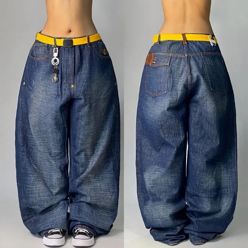 Y2K large size loose and comfortable American  Washed Retro Gradient Jeans Men And Women Casual Gothic High Waist Wide Trousers