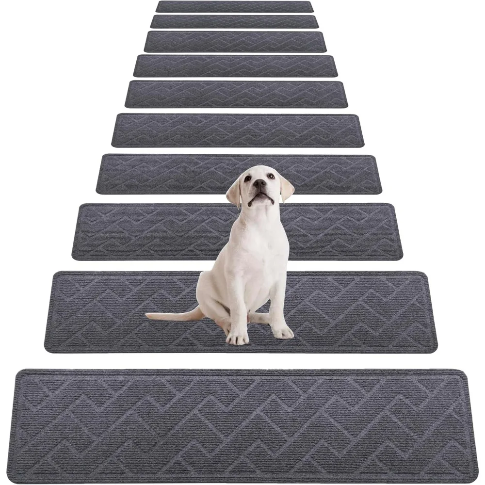 Pisos de escalera de madera para interiores, 30 pulgadas x 8 pulgadas (paquete de 15), peldaños de escaleras con alfombra antideslizante y adhesivo reutilizable AE (origen)