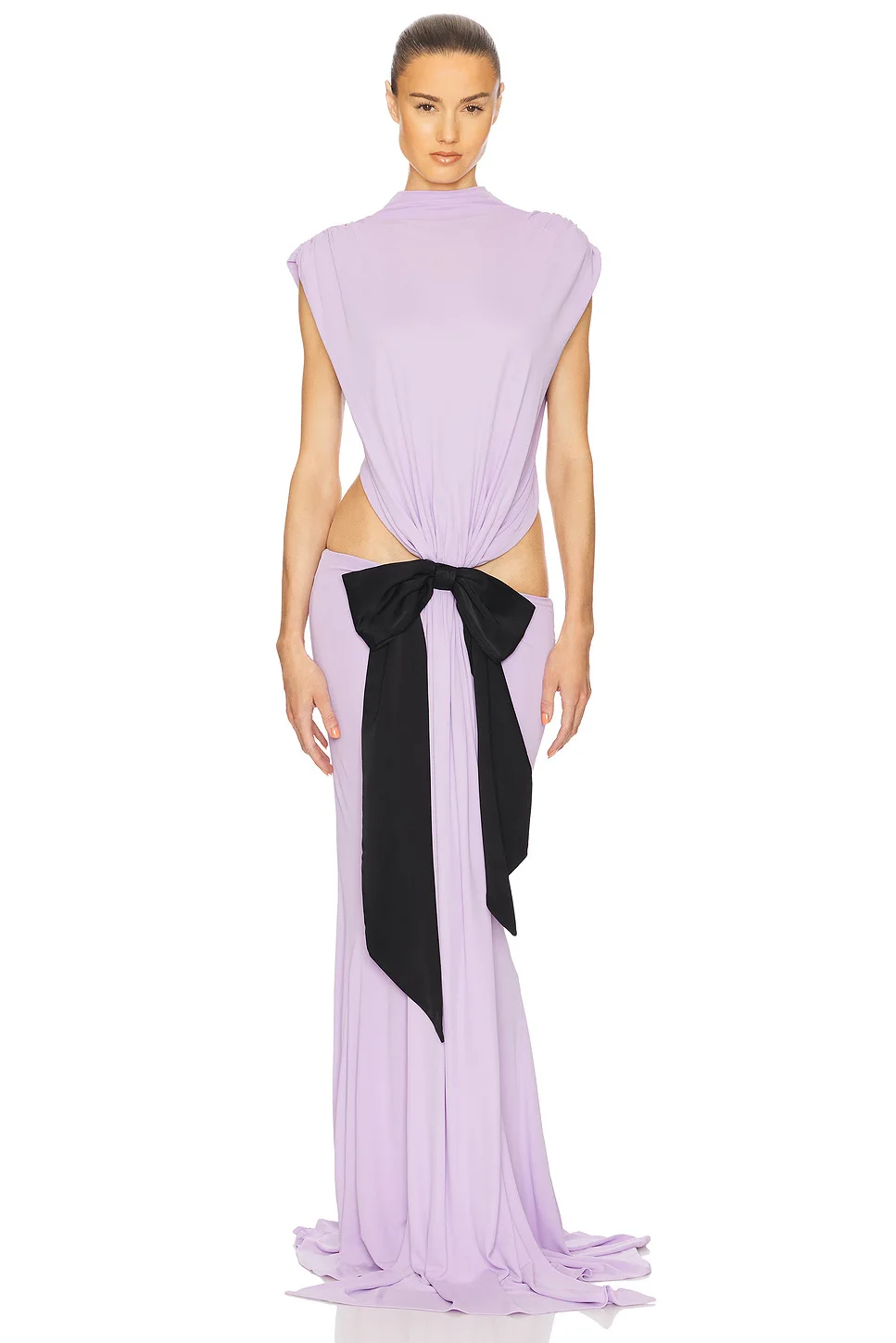 Sexy elegantes rückenfreies Maxikleid mit Schleife und Schnürung für Damen, ärmellos, mit Aussparungen, für Partys und Abendveranstaltungen, langes Kleid in Lila. – Detail 23