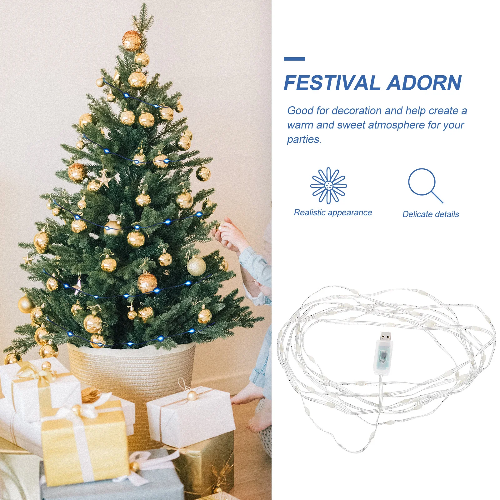 Rgb سلسلة ضوء USB بالطاقة زينة عيد الميلاد زينة المنزل الطرف مهرجان المنزل سلسلة مصابيح للزينة #2